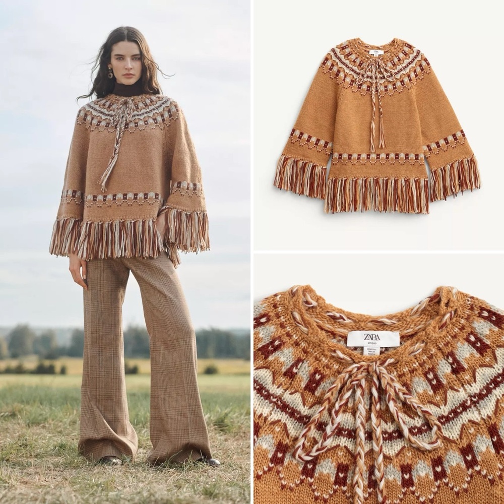 ZARA 100% Wool Poncho